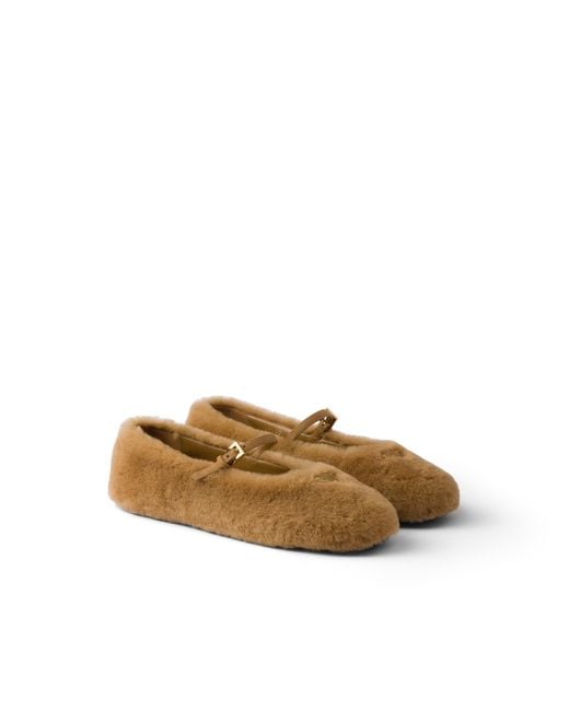 Prada Metallic Shearling Ballerinas