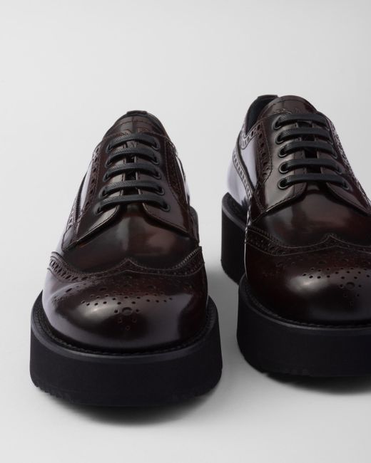 Prada Black Brushed Leather Derby Shoes