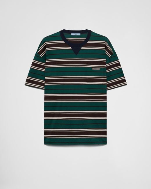 T-Shirt Raye En Coton Prada en coloris Green