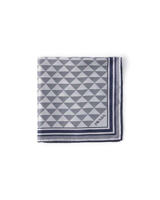 Prada Gray Printed Silk Scarf