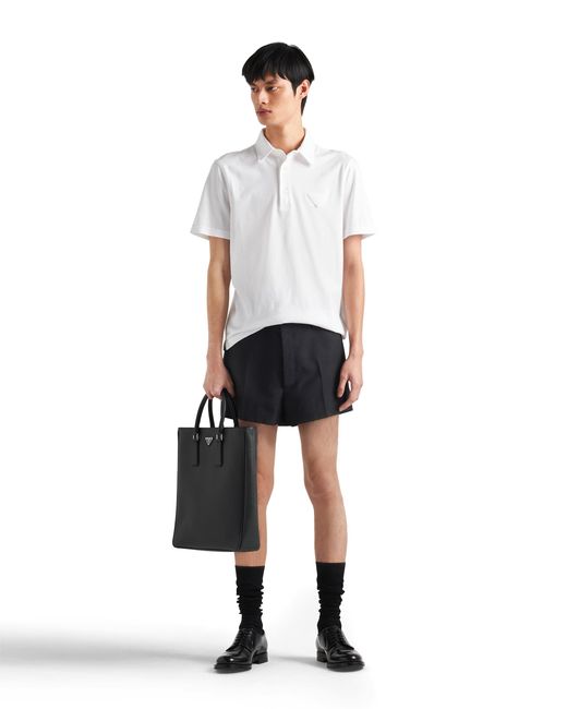 Prada White Logo-Patch Cotton Polo Shirt for men