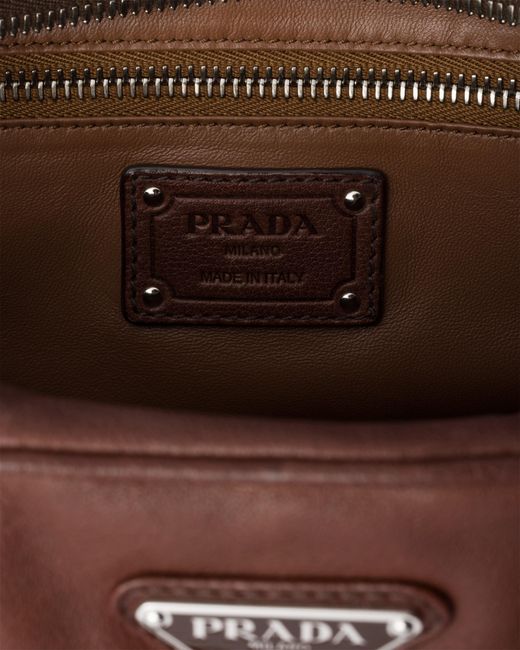 Prada Brown Large Washed Leather Top-Handle Bag