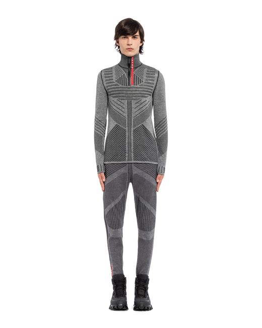 Prada Gray Techno Knit Turtleneck Sweater for men