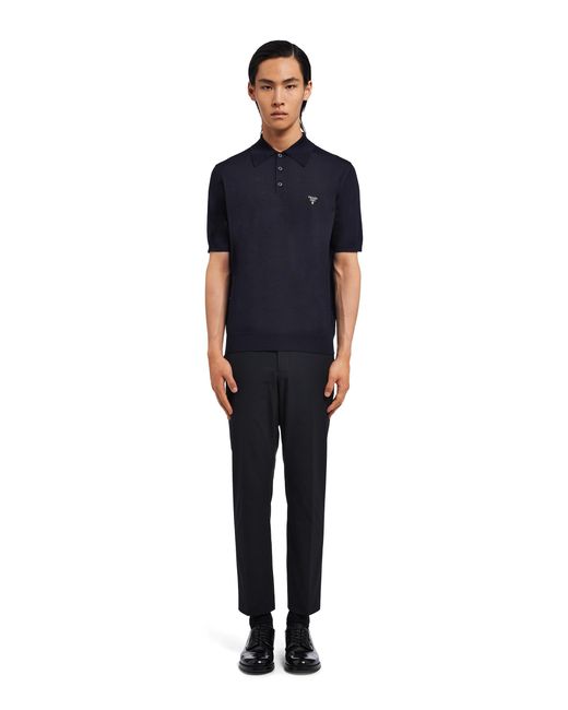 Prada Blue Superfine Wool Polo Shirt for men