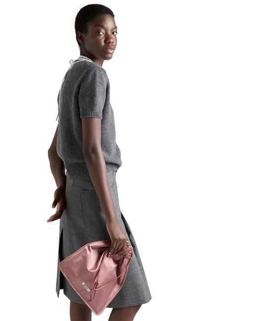 Prada Gray Rush Stitch Pleated Skirt
