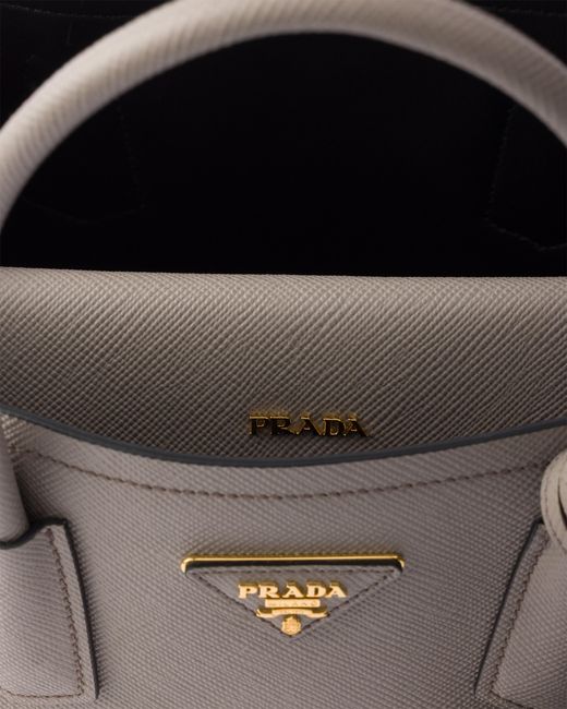 Prada Gray Double Medium Saffiano Leather Bag
