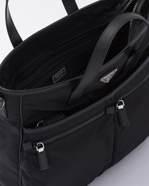 Prada Black Re-Nylon Saffiano Leather And Nylon Tote Bag for men