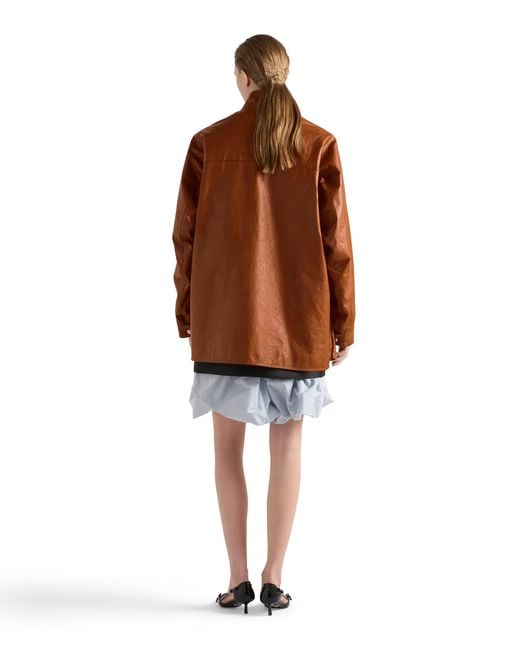 Prada Brown Antiqued Leather Caban Jacket, Brandy