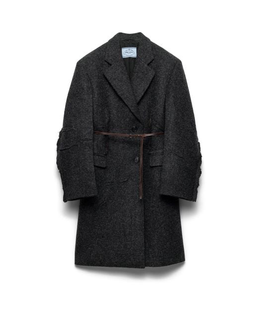 Prada Black Single-Breasted Shetland Wool Coat