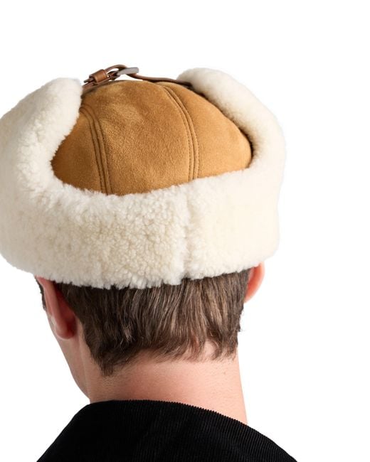 Prada Natural Suede Shearling Trapper Hat for men