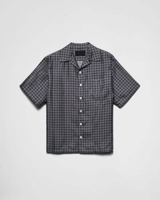 Prada Gray Short-Sleeved Silk Shirt for men