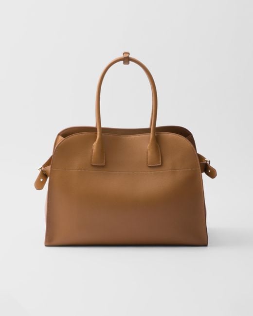 Prada Brown Large Leather Tote Bag With Buckles
