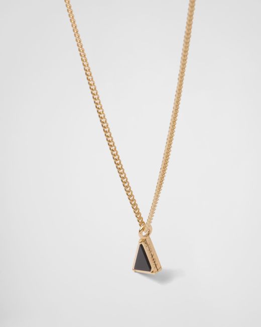 Prada White Eternal Gold Pendant Necklace In Yellow Gold With Diamonds And Onyx