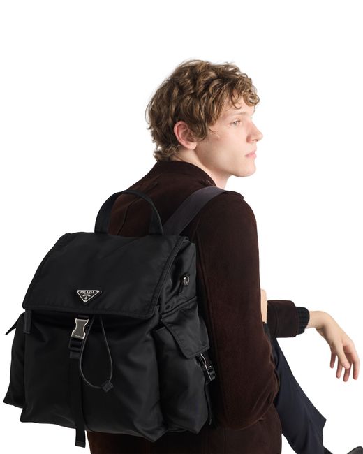 Prada Black Explore Re-Nylon And Leather Backpack for men