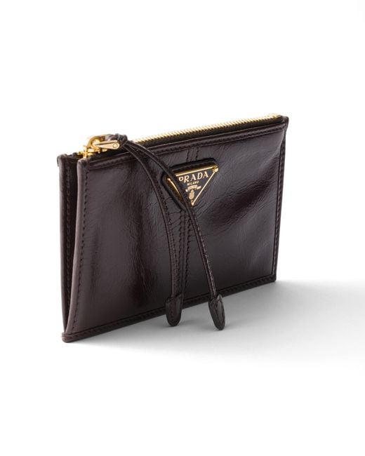 Prada Brown Leather Card Holder With Zipper