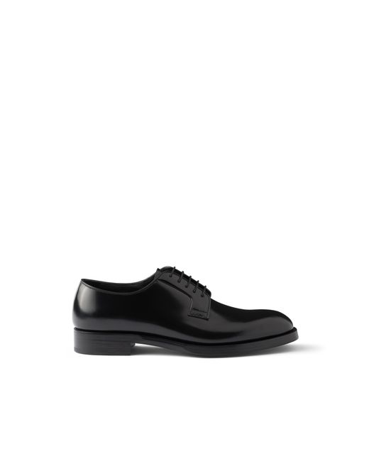 Prada Black Brushed Leather Lace-Up Shoes for men