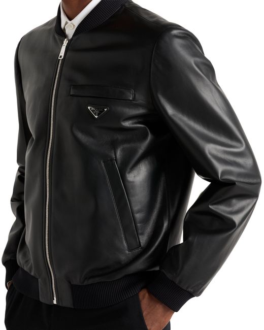 Prada Black Reversible Nappa Leather Bomber Jacket for men