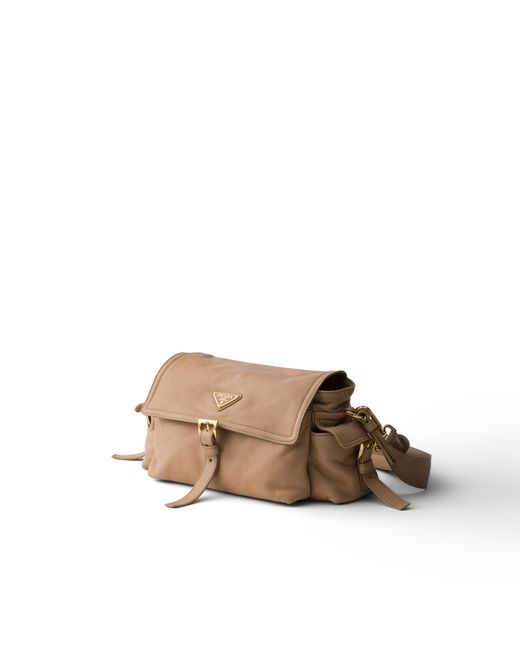 Prada Brown Explore Medium Nappa Leather Shoulder Bag With Flap