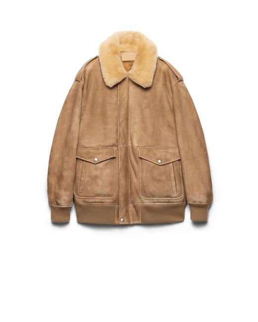 Prada Natural Shearling Bomber Jacket