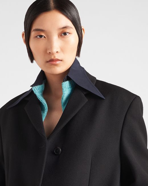Prada Black Single-breasted Gabardine Jacket With Collar
