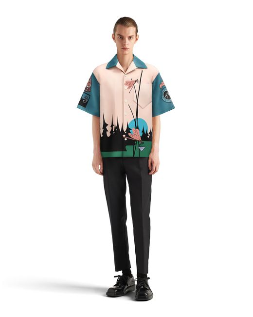 Prada Blue Timecapsule Printed Cotton Shirt for men
