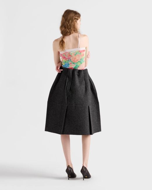 Prada Black Shetland Wool Midi Skirt