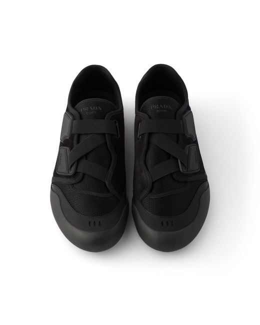 Prada Black Speedrock Leather And Mesh Fabric Sneakers, Size 5 for men