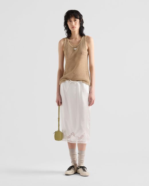 Prada Natural Sleeveless Cotton Mesh Top