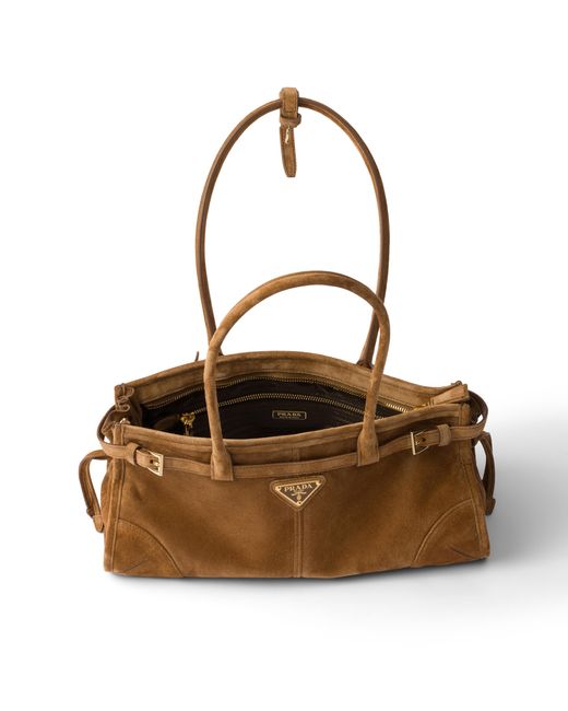 Prada Metallic Bonnie Medium Suede Handbag