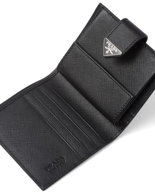Prada Black Saffiano Logo-Plaque Wallet for men
