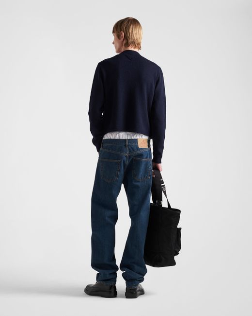 Prada Blue Shetland Wool Crew-Neck Sweater for men