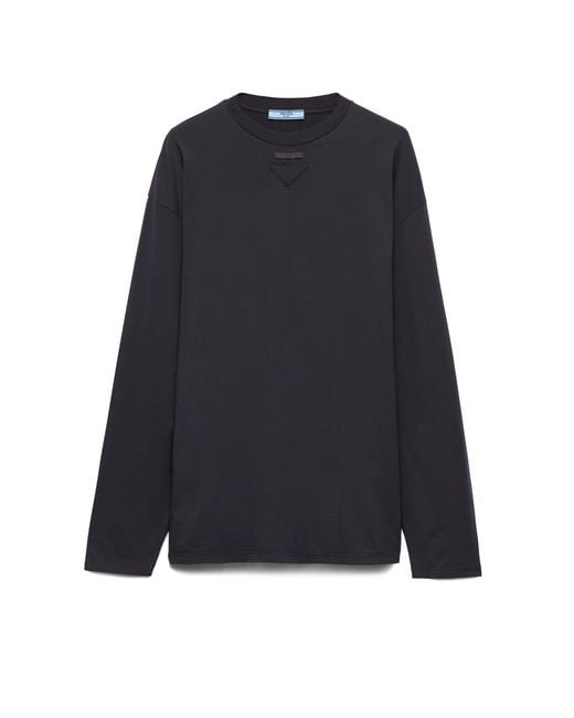Prada Blue Long-Sleeved Jersey T-Shirt