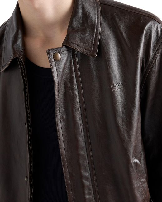 Prada Brown Nappa Leather Bomber Jacket for men