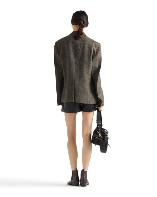 Prada Brown Single-Breasted Shetland Wool Chevron Jacket
