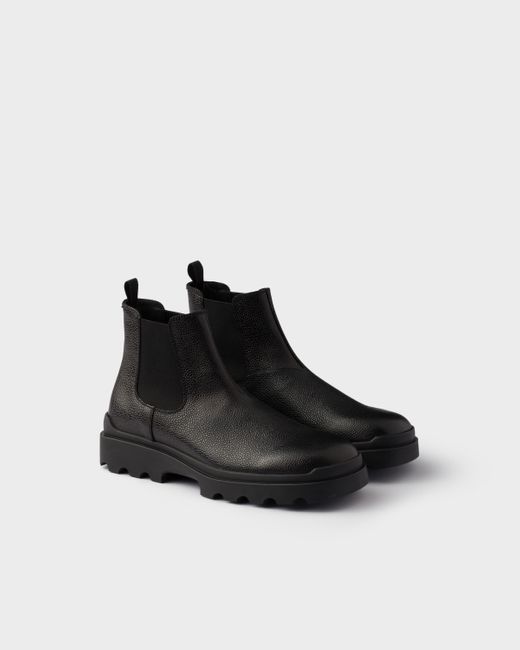 Prada Black Stamped Leather Chelsea Boots, Size 6 for men