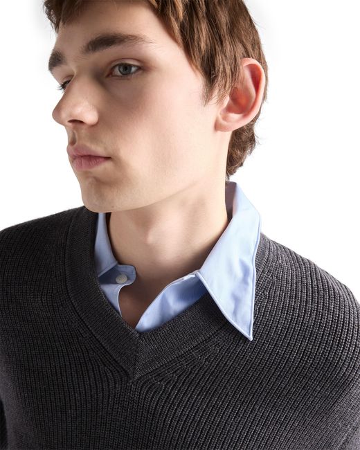 Prada Black Wool V-Neck Sweater for men