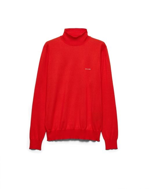Prada Red Cotton Mock Turtleneck Sweater for men