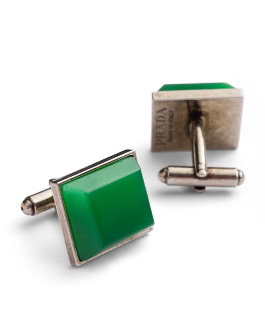 Prada Green Metal And Semi-Precious Stone Cufflinks