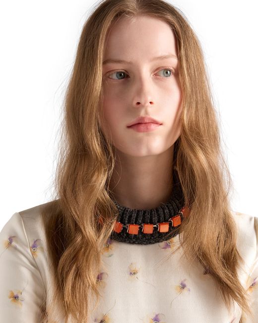 Prada White Long Floral Print Silk And Wool Dress