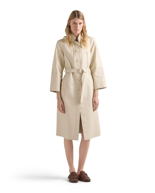 Prada Natural Hooded Nappa Leather And Fabric Coat, Ivory