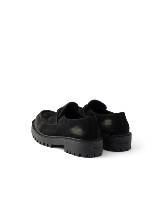 Prada Black Aged Suede Loafers, Size 5 for men