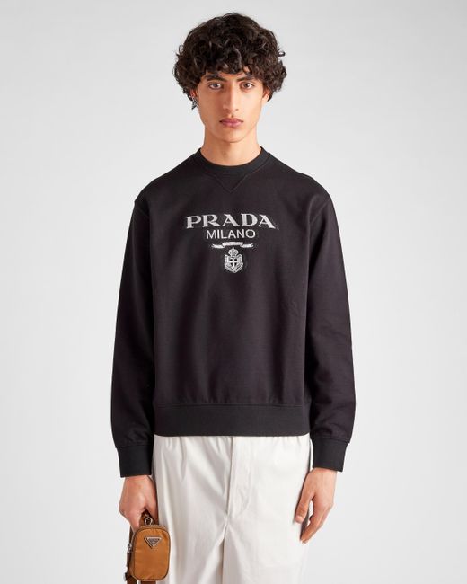 Prada Black Oversized Cotton Jersey Logo Sweatshirt for men