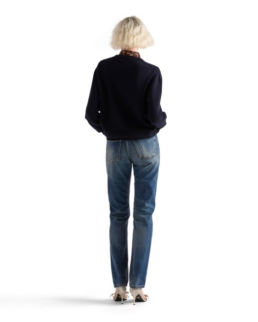 Jersey De Lana Y Cachemir Con Cuello Redondo, Mujer, Talla Prada de color Blue