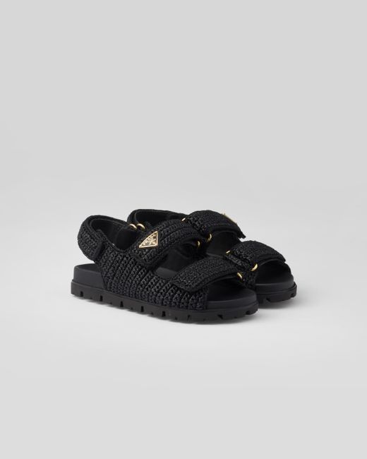 Prada Black Crochet Sandals
