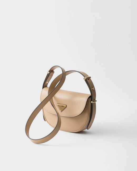 Prada White Arqué Leather Shoulder Bag With Flap