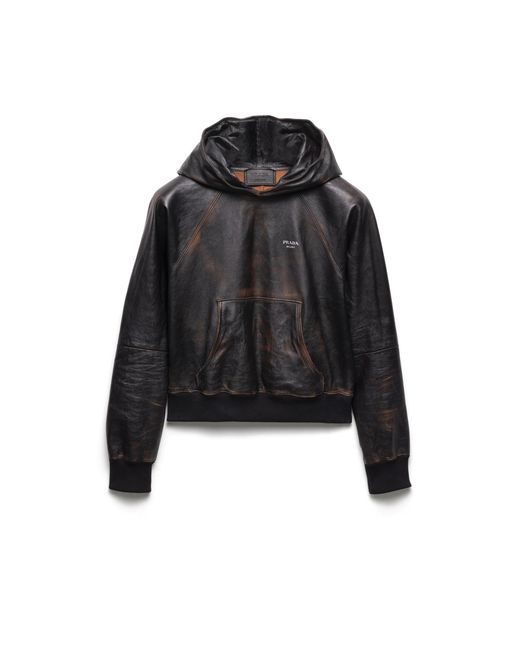 Prada Black Nappa Leather Hoodie for men