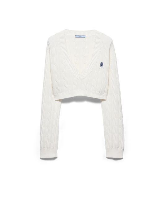 Prada White V-Neck Cotton Sweater
