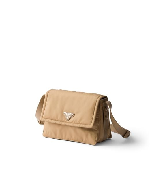 Prada Natural Traveller Small Padded Re-Nylon Shoulder Bag, Camel