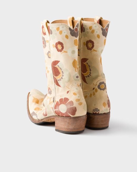 Prada White Printed Fabric Boots for men