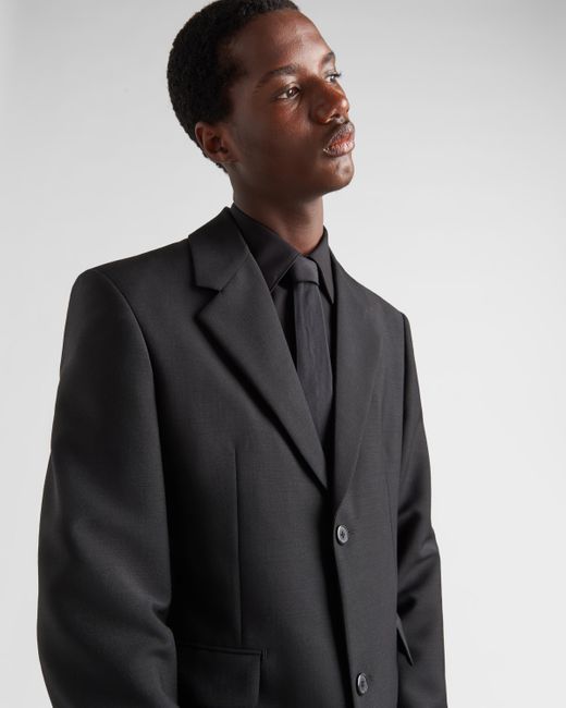 Prada Black Single-Breasted Mohair Wool Jacket for men